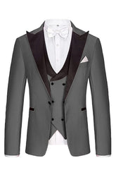 Three Pieces Peaked Lapel Gray Business Suits