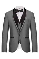 Three Pieces Shawl Lapel Gray Wedding Suits