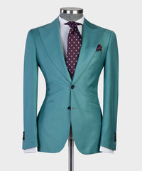 Green Fashion Peaked Lapel Two Buttons 3-Pieces Men Suits
