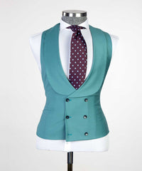 Green Fashion Peaked Lapel Two Buttons 3-Pieces Men Suits