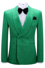 Jacquard Shawl Lapel Double Breasted Green Prom Suits