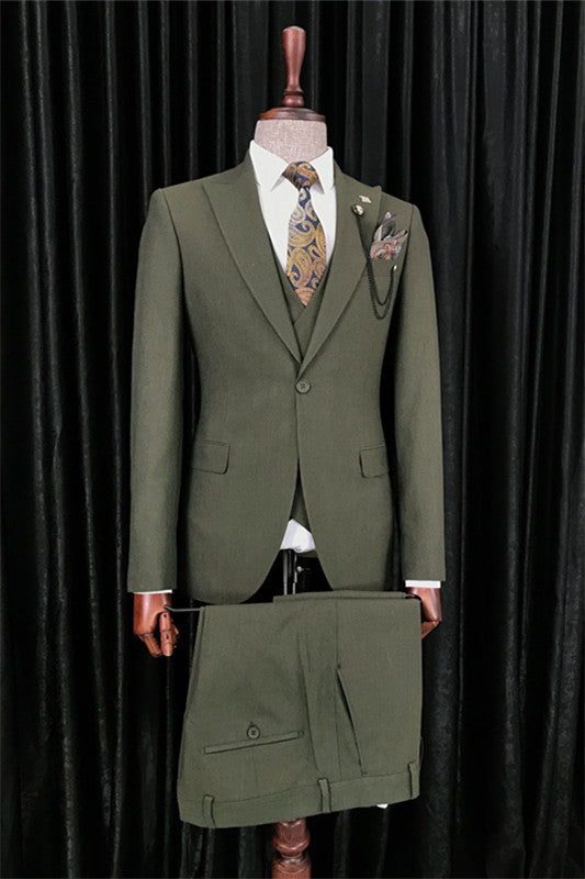 Peaked Lapel Green Prom Suits For Men