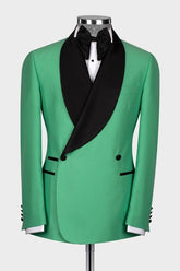 Shawl Lapel Double Breasted Green Prom Suits