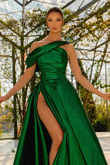 Green Sleeveless Prom Dress One Shoulder Satin With High Split