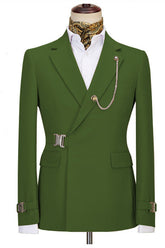 Green Special Button Notched Lapel Two Pieces Men Suits