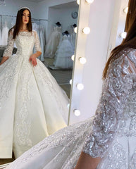 Half Sleeves Applqiues Ball Gown Wedding Dress Online-27dress