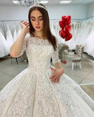 Half Sleeves Applqiues Ball Gown Wedding Dress Online-27dress