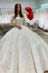 Half Sleeves Applqiues Ball Gown Wedding Dress Online-27dress