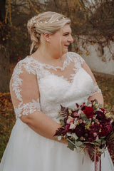 27DRESS Half Sleeves Sweetheart Plus Size Wedding Dresses with Lace Applique
