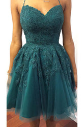Halter Dark Green Lace Appliques Short Homecoming Dress