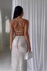 Halter Spaghetti Strap Backless Sleeveless Long Prom Dress With Front Split