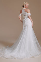 Halter V-Neck Mermaid Lace Wedding Dress Long On Sale-27dress