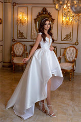 Hi-Lo Wedding Dress Satin With Appliques-27dress