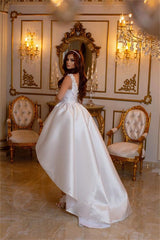 Hi-Lo Wedding Dress Satin With Appliques-27dress