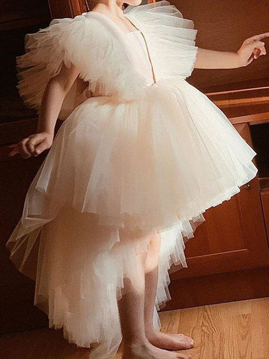 High Low Ball Gown Tulle Wedding Party Flower Girl Dresses-27dress