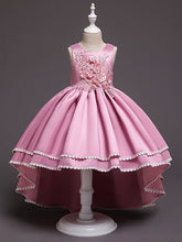 High Low Princess Satin Tulle Jewel Neck Wedding Party Pageant Flower Girl Dresses-27dress