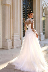 High Neck A-line Wedding Dress with Lace Applique-27dress