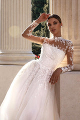 High Neck A-line Wedding Dress with Lace Applique-27dress