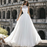 High Neck Sleeveless Tulle Wedding Dress Princess Lace Bridal Gowns-27dress