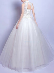 High Neck Tulle Ball Gown Wedding Dress with Beading