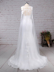 Illusion Chiffon Sweep Train Wedding Dresses with Appliques Lace for Trumpet/Mermaid