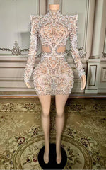 Illusion High Neck Long Sleeves Lace Homecoming Dress with Pearl-27dress