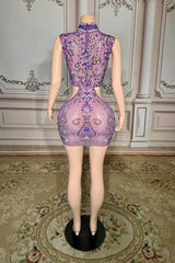 Illusion High Neck Sleeveless Mini Homecoming Dress with Diamonds-27dress