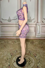 Illusion High Neck Sleeveless Mini Homecoming Dress with Diamonds-27dress