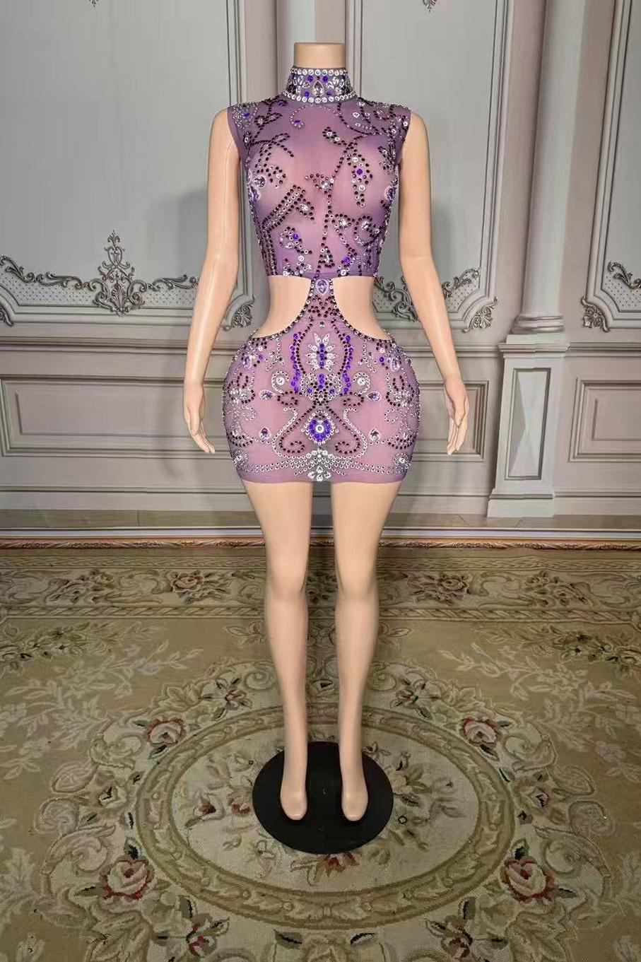 Illusion High Neck Sleeveless Mini Homecoming Dress with Diamonds-27dress