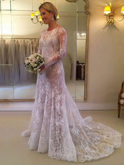 Illusion Lace Ball Gown Wedding Dresses With Court Train and Sashes / Ribbons