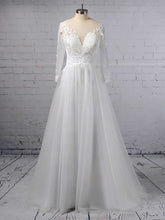 Illusion Tulle Ball Gown Wedding Dress with Applique Lace and Sweep Train