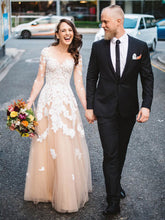 Illusion Tulle Floor-length Wedding Dresses With Appliques Lace Ball Gown