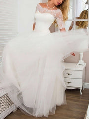 Illusion Tulle Floor-length Wedding Dresses with Lace for a Ball Gown Look