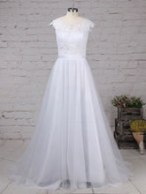 Illusion Tulle Sweep Train Wedding Dress With Appliques Lace