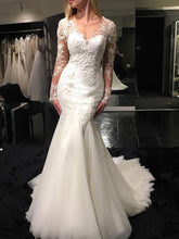 Illusion Tulle Wedding Dresses With Appliques Lace - Trumpet/Mermaid Sweep Train