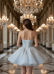 Blue Strapless Ball Gown Homecoming Dress with Beaded