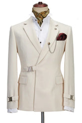 Ivory White Notched Lapel Side Buckle Men's Fashion Suit for Prom