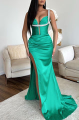 Jade Prom Dress Sleeveless Spaghetti Strap Mermaid With High Split