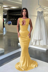Jewel Neck Sleeveless High Waist Mermaid Prom Dress With Pleated