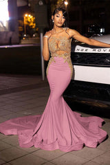 Jewel Neck Sleeveless Long Mermaid Prom Dress With Appliques