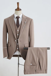 Khaki 3 Pieces Notched Lapel Slim Fit Tailored Business Suit