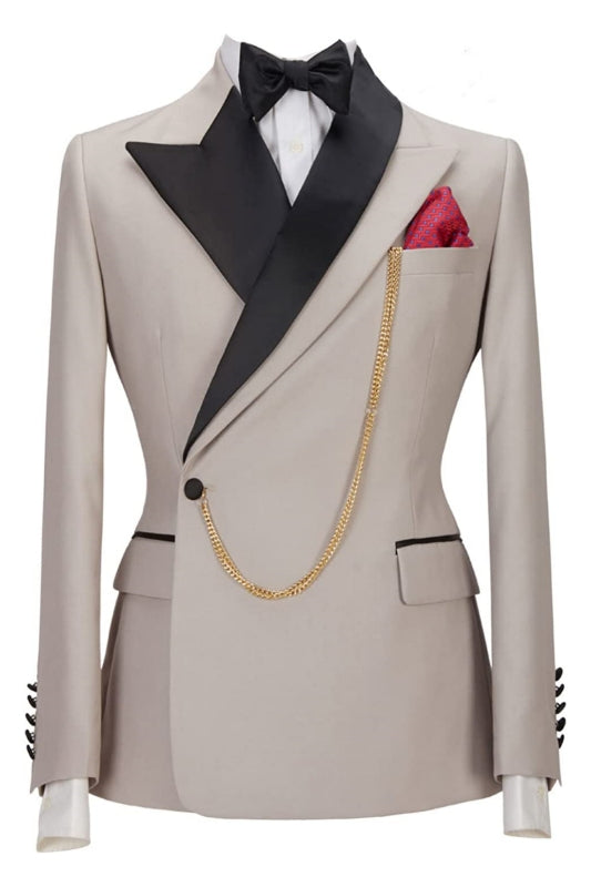 Peaked Lapel Two Pieces Bespoke Khaki Prom Suits