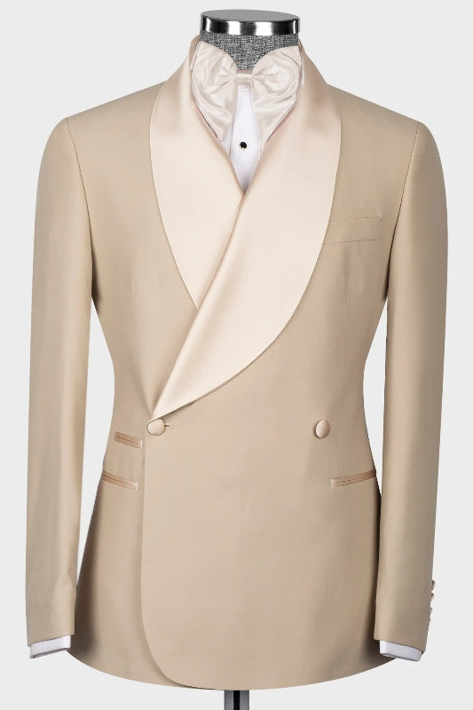 Shawl Lapel Double Breasted Khaki Wedding Suits