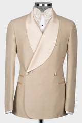 Shawl Lapel Double Breasted Khaki Wedding Suits