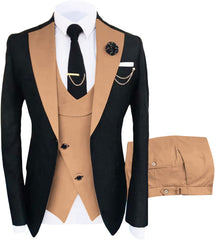 Shawl Lapel Three Pieces Khaki Prom Suits For Men