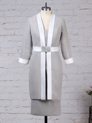 Knee-length Beaded Chiffon Sweetheart Sheath Mother of the Bride Dress