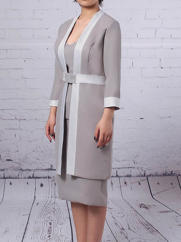 Knee-length Beaded Chiffon Sweetheart Sheath Mother of the Bride Dress