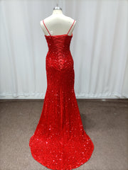 Mermaid Halter Sweetheart Sequined Long Backless Prom Dresses with High Split