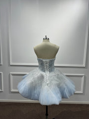 Blue Strapless Ball Gown Homecoming Dress with Beaded