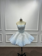 Blue Strapless Ball Gown Homecoming Dress with Beaded